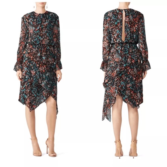 IRO Pink and Blue Asymmetrical Ruched Long Sleeve Dress size 36 - Picture 3 of 11